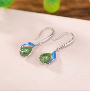 Sterling Silver S925 Water Drop Earrings | Natural Jade Earrings | Chinese Style Earrings