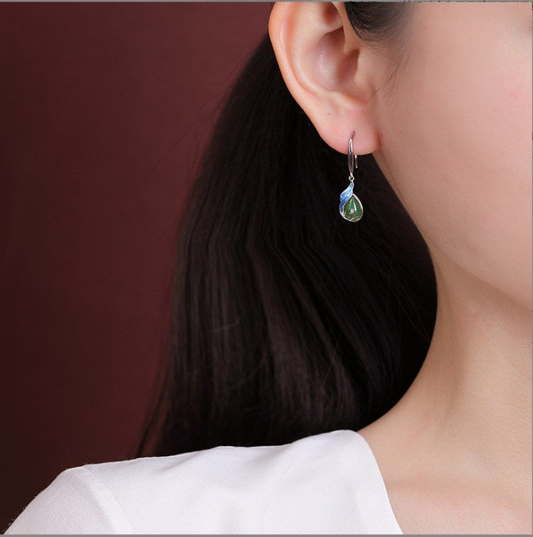 Sterling Silver S925 Water Drop Earrings | Natural Jade Earrings | Chinese Style Earrings
