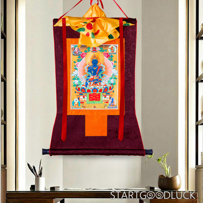 Thangka Painting | Embroidered Akshobhya on Lotus Throne: Fearlessness & Transforming Negativity