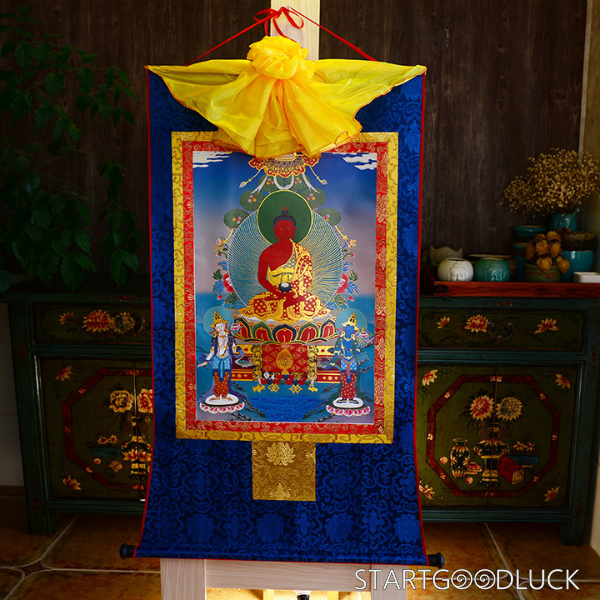 Thangka Painting | Embroidered Amitabha Buddha on Lotus Throne: Western Pure Land & Compassionate Liberation