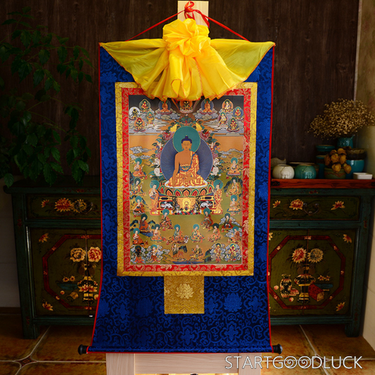 Thangka Painting | Embroidered Eighteen Arhats: Spiritual Lineage & Practice Guidance