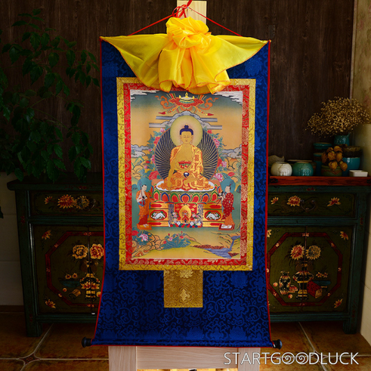 Thangka Painting | Embroidered Shakyamuni Buddha on Lotus Throne: Enlightenment & Peace