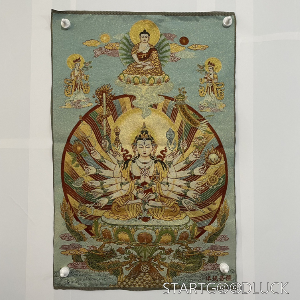 Thangka Painting | Embroidered Thousand-Hand Avalokiteshvara on Lotus Throne: Compassion & Protection