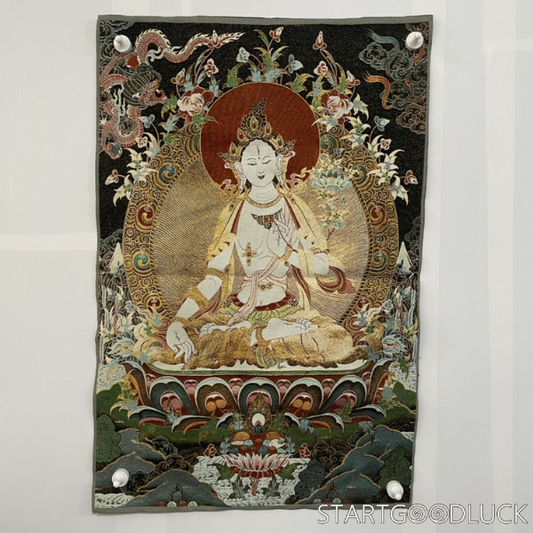 Thangka Painting | Embroidered White Tara on Lotus Throne: Healing & Longevity