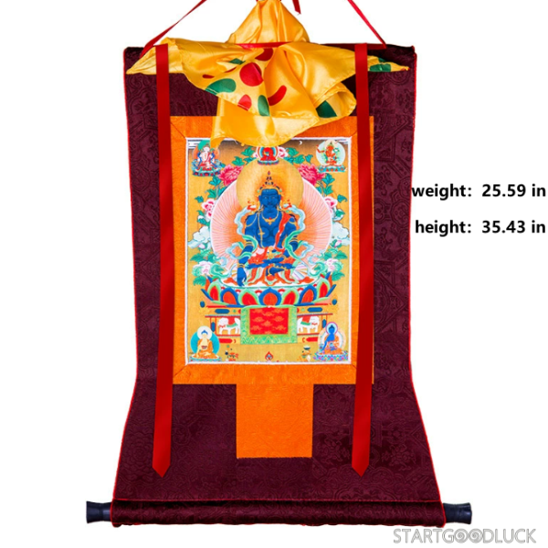 Thangka Painting | Embroidered Akshobhya on Lotus Throne: Fearlessness & Transforming Negativity