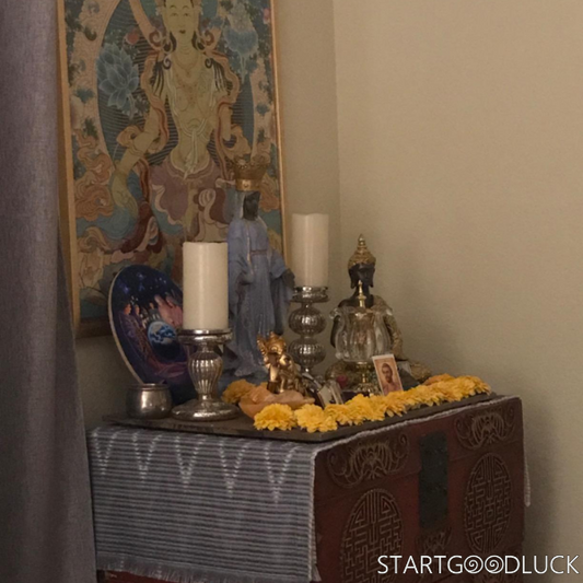 Thangka Painting | Embroidered Four-Armed Avalokiteshvara on Lotus Throne: Compassion & Wisdom