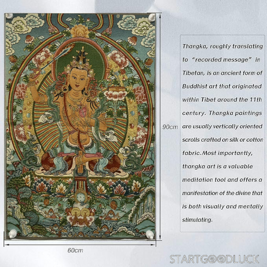 Thangka Painting | Embroidered Manjushri on Lotus Throne: Wisdom & Enlightenment