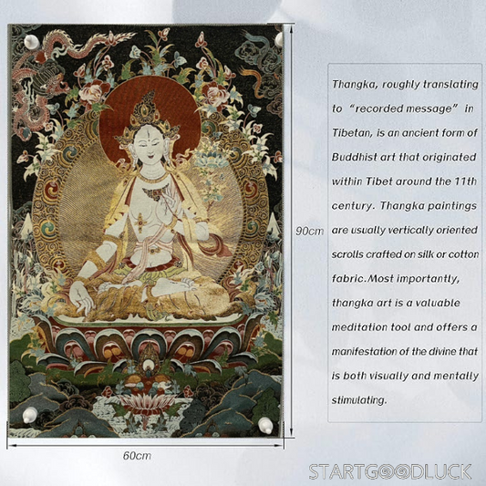 Thangka Painting | Embroidered White Tara on Lotus Throne: Healing & Longevity