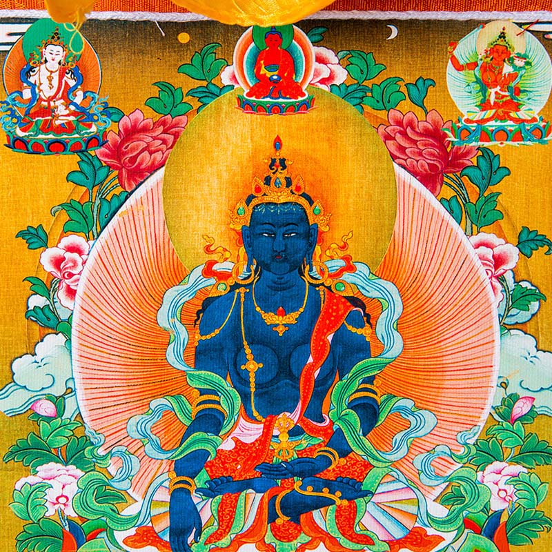 Thangka Painting | Embroidered Akshobhya on Lotus Throne: Fearlessness & Transforming Negativity