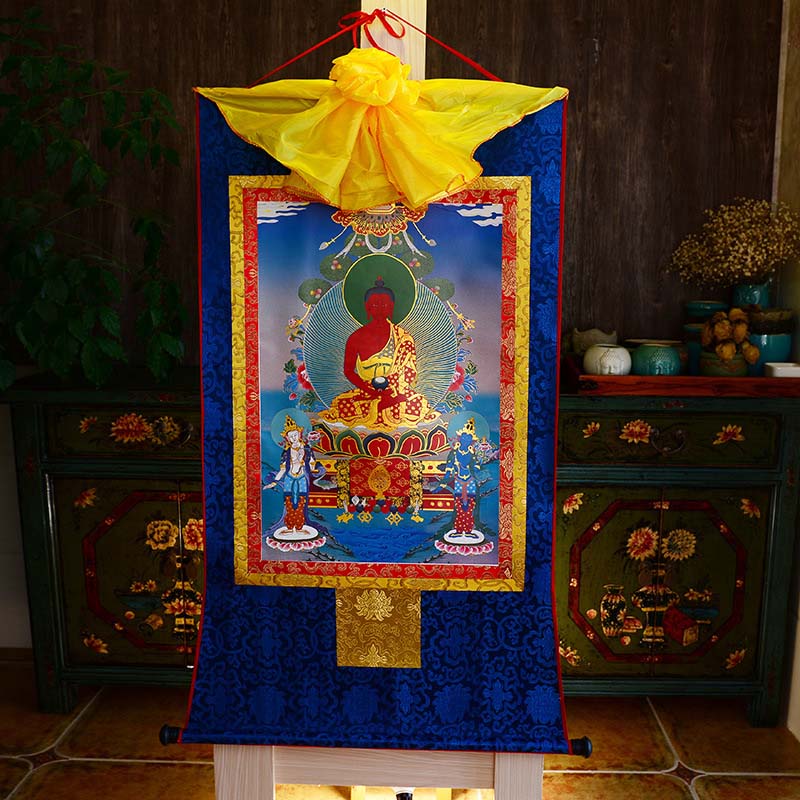 Thangka Painting | Embroidered Amitabha Buddha on Lotus Throne: Western Pure Land & Compassionate Liberation