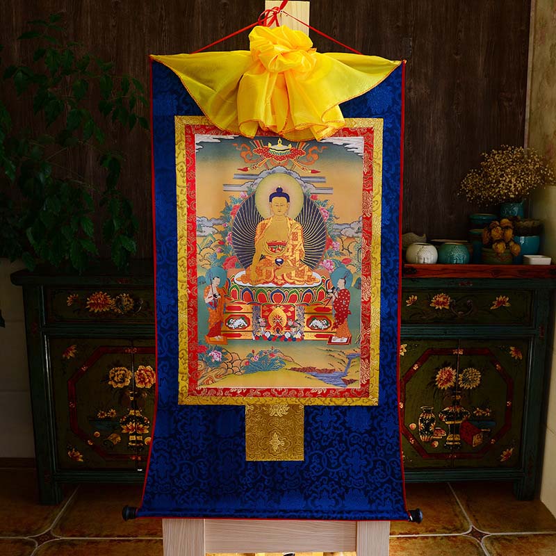 Thangka Painting | Embroidered Shakyamuni Buddha on Lotus Throne: Enlightenment & Peace