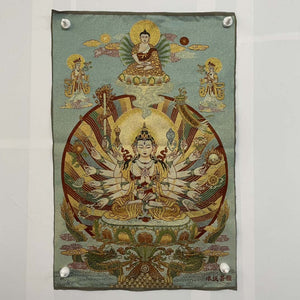 Thangka Painting | Embroidered Thousand-Hand Avalokiteshvara on Lotus Throne: Compassion & Protection