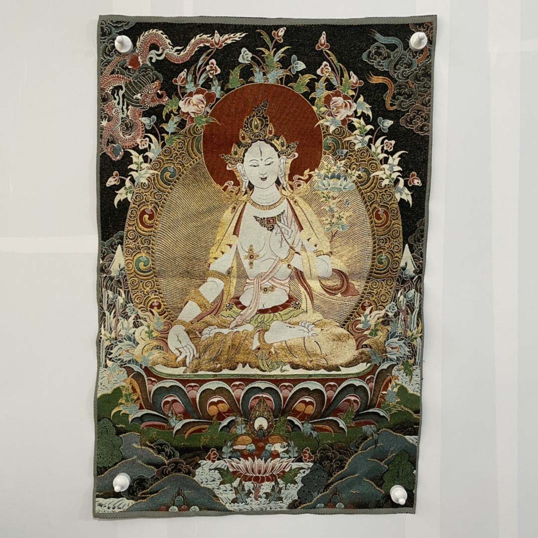 Thangka Painting | Embroidered White Tara on Lotus Throne: Healing & Longevity
