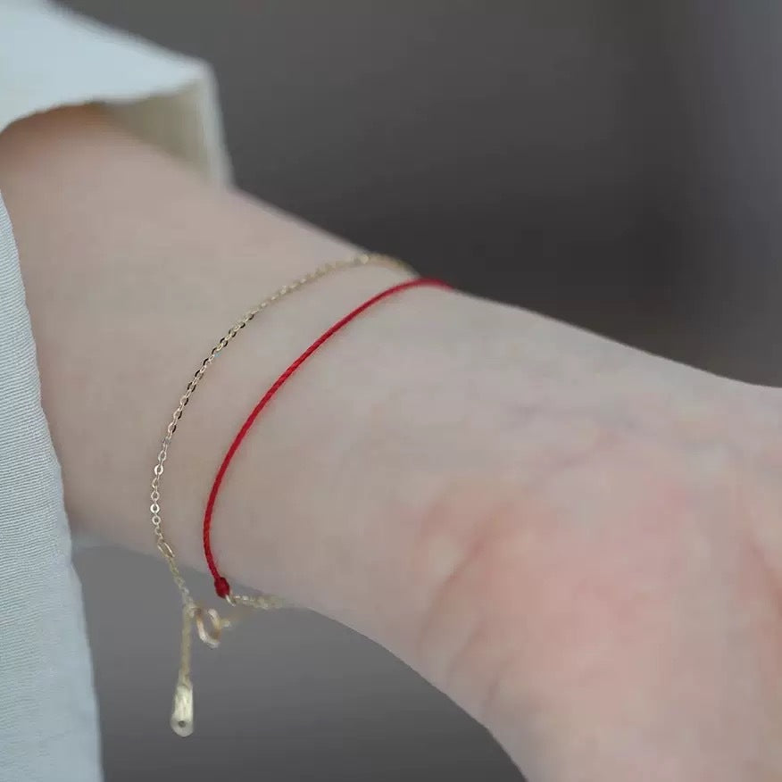 Thin Red string Bracelet - Delicate Thin Cord with 925 Silver Clasp