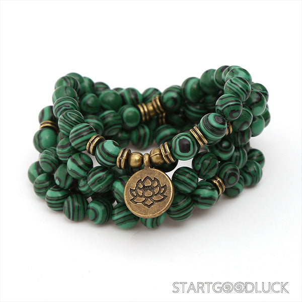 Tibetan 108 - Bead Green Agate Mala: Awaken Wisdom, Purify Energy - StartGoodLuck
