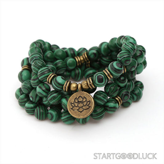 Tibetan 108 - Bead Green Agate Mala: Awaken Wisdom, Purify Energy - StartGoodLuck