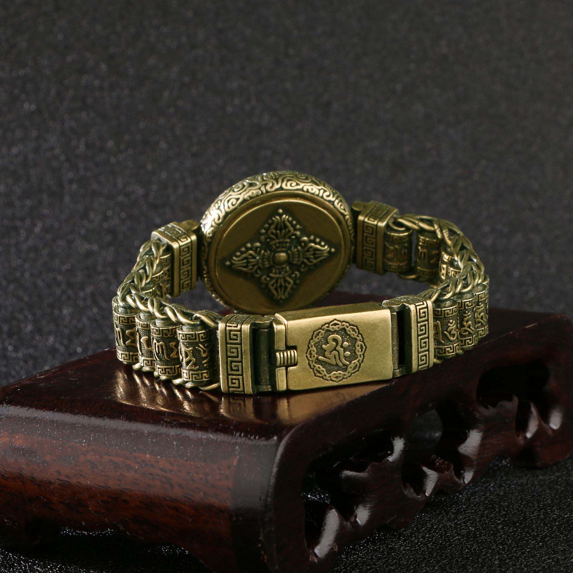 Tibetan Brass Rotating Bracelet Engraved with Six - Syllable Mantra: Spiritual Spin, Abundant Blessings
