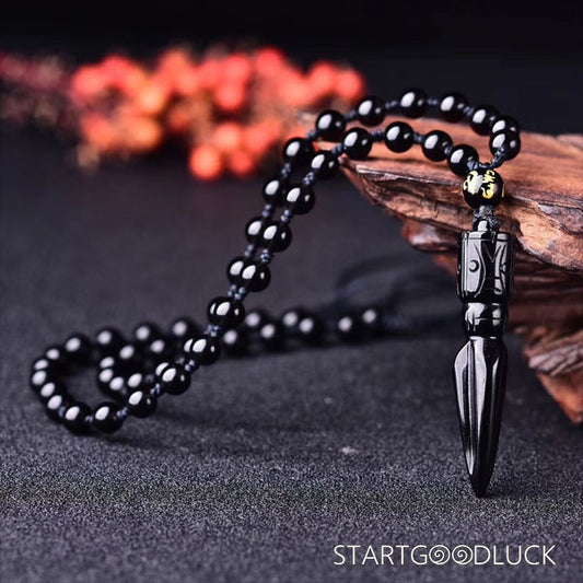 Tibetan Buddhist Necklace: Obsidian Vajra Pendant – Protective Gift for Man - StartGoodLuck