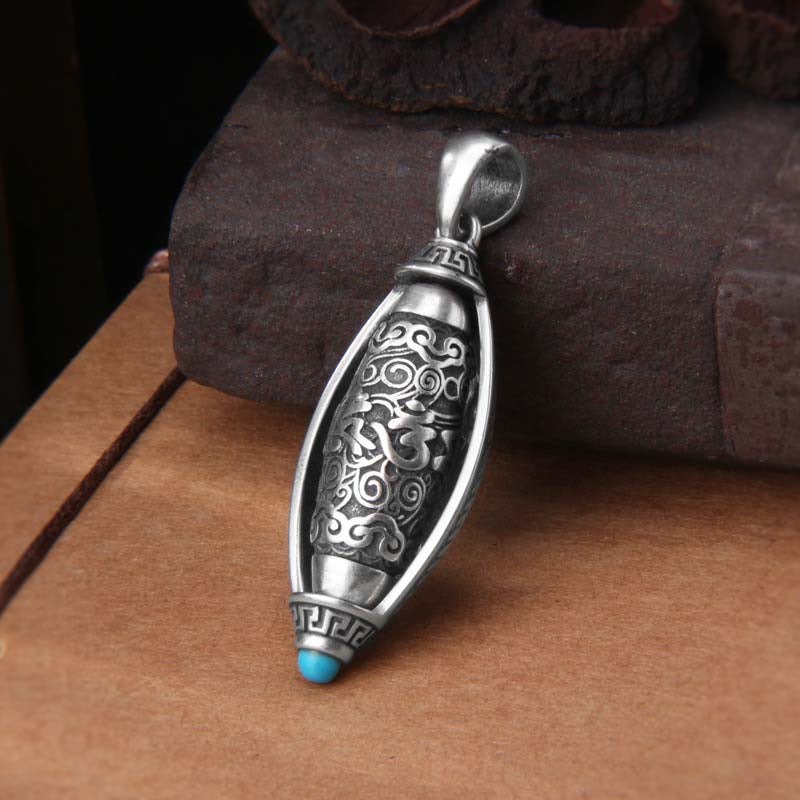 Tibetan Buddhist Necklace: Om Mani Padme Hum Prayer Wheel Pendant (Protect & Awaken)