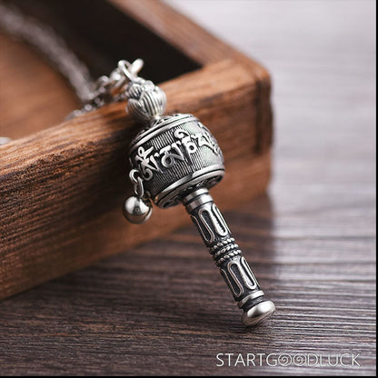 Tibetan Buddhist Prayer Wheel Necklace: “Om Mani Padme Hum” Engraved Pendant (Amplify Mantra Power) - StartGoodLuck