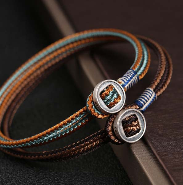 Tibetan Hand-Braided Bracelet | Tibetan Bracelet with 925-silver Ring