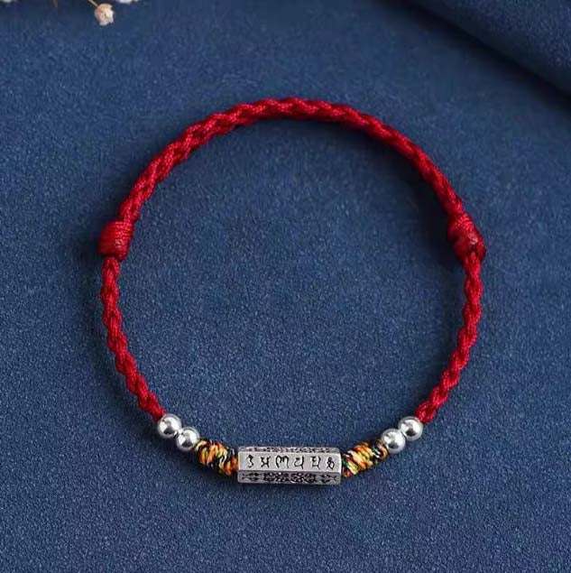 Tibetan Handmade Red String Good Luck Bracelet with Six - Syllable Mantra: Blessings in Every Knot