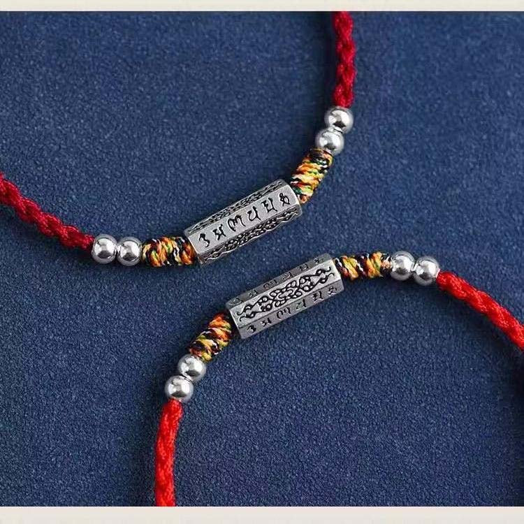 Tibetan Handmade Red String Good Luck Bracelet with Six - Syllable Mantra: Blessings in Every Knot