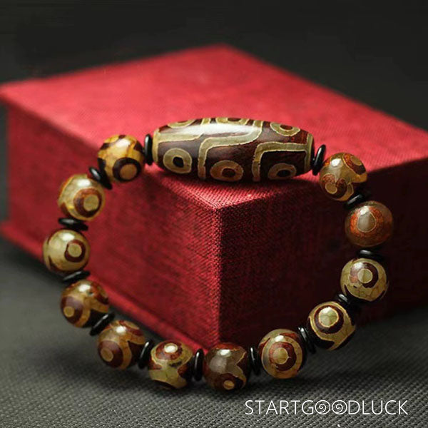 Tibetan Nine - eyed Dzi Beads Agate Bracelet: Ancient Blessings, Timeless Charm - StartGoodLuck