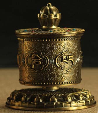 Tibetan Prayer Wheel: Gold - Plated Copper with Six - Syllable Mantra (Accumulate Merit, Bless Spaces)