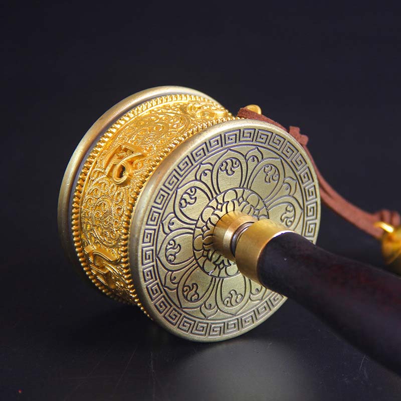 Tibetan Prayer Wheel: Gold - Plated with Oṃ Maṇi Padme Hūṃ Mantra (Accumulate Merit, Awaken Compassion)