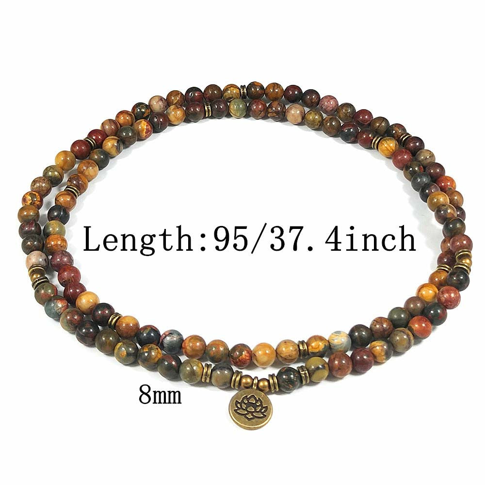 Tibetan Red Turquoise Mala Bead necklace with Lotus : Purify Energy, Awaken Enlightenment