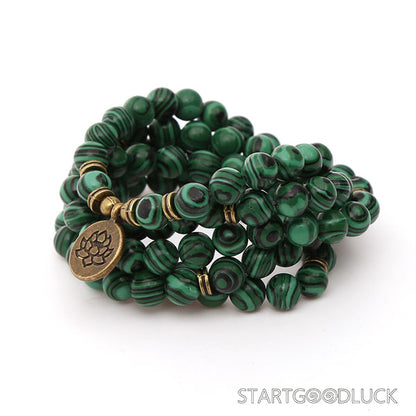 Tibetan 108 - Bead Green Agate Mala: Awaken Wisdom, Purify Energy - StartGoodLuck