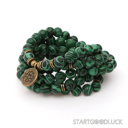 Tibetan 108 - Bead Green Agate Mala: Awaken Wisdom, Purify Energy - StartGoodLuck