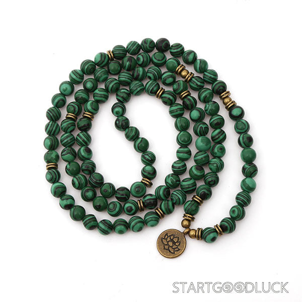 Tibetan 108 - Bead Green Agate Mala: Awaken Wisdom, Purify Energy - StartGoodLuck