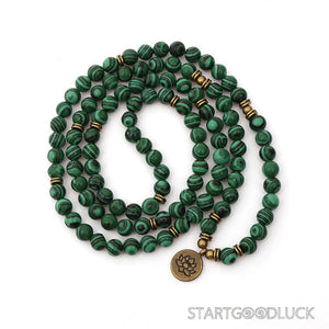 Tibetan 108 - Bead Green Agate Mala: Awaken Wisdom, Purify Energy - StartGoodLuck