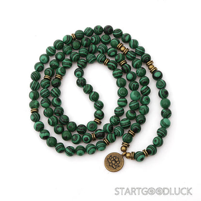 Tibetan 108 - Bead Green Agate Mala: Awaken Wisdom, Purify Energy - StartGoodLuck
