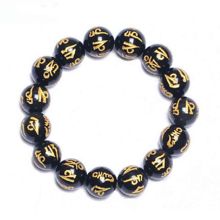 Tibetan Black Onyx Six - Syllable Mantra Bracelet: Ideal for Meditation and Gifting