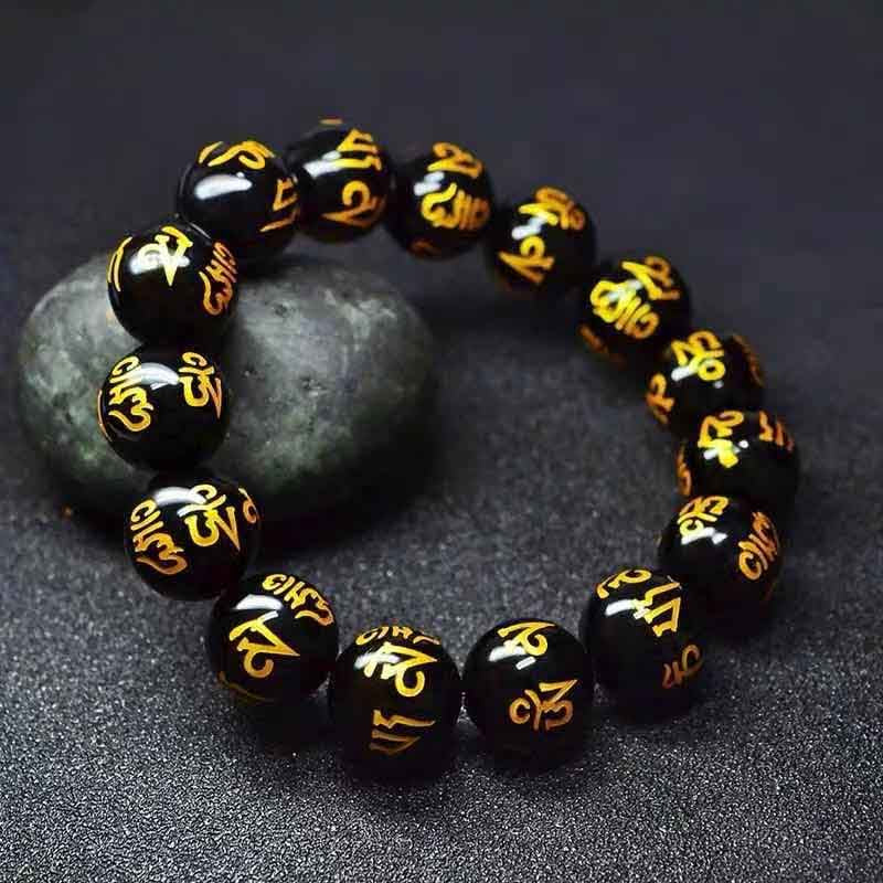Tibetan Black Onyx Six - Syllable Mantra Bracelet: Ideal for Meditation and Gifting
