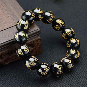 Tibetan Black Onyx Six - Syllable Mantra Bracelet: Ideal for Meditation and Gifting