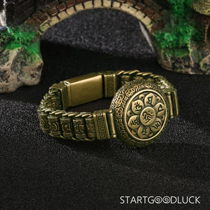 Tibetan Brass Rotating Bracelet Engraved with Six - Syllable Mantra: Spiritual Spin, Abundant Blessings - StartGoodLuck