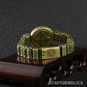Tibetan Brass Rotating Bracelet Engraved with Six - Syllable Mantra: Spiritual Spin, Abundant Blessings - StartGoodLuck