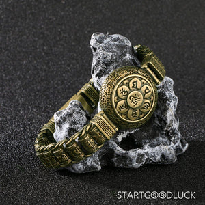 Tibetan Brass Rotating Bracelet Engraved with Six - Syllable Mantra: Spiritual Spin, Abundant Blessings - StartGoodLuck