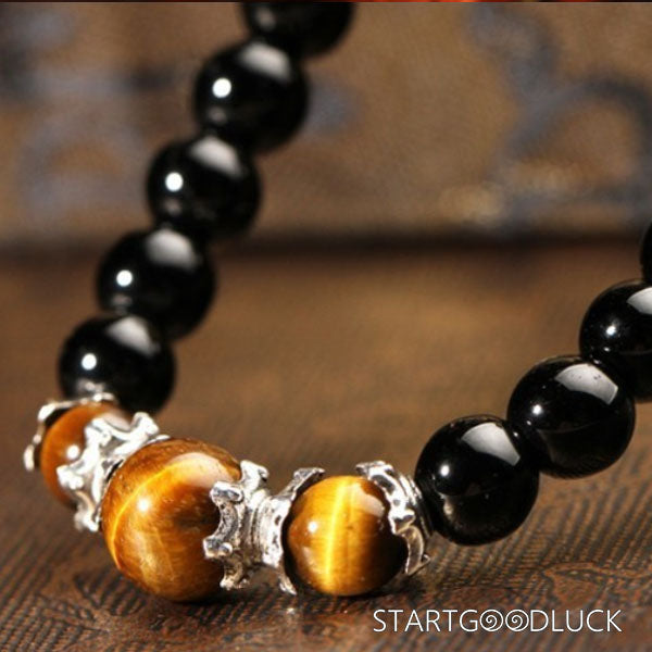Tibetan Buddhist Mala Beads: 108 Obsidian & Tiger’s Eye Necklace - StartGoodLuck