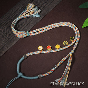 Tibetan Buddhist Necklace: Hand - Woven Rope with Five Wealth Deities (Attract Prosperity) - StartGoodLuck