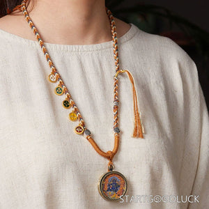 Tibetan Buddhist Necklace: Hand - Woven Rope with Five Wealth Deities (Attract Prosperity) - StartGoodLuck