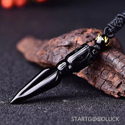 Tibetan Buddhist Necklace: Obsidian Vajra Pendant – Protective Gift for Man - StartGoodLuck