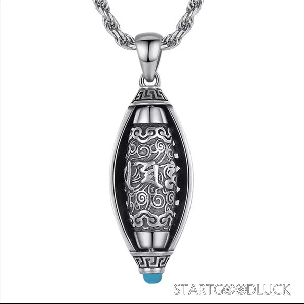 Tibetan Buddhist Necklace: Om Mani Padme Hum Prayer Wheel Pendant (Protect & Awaken) - StartGoodLuck