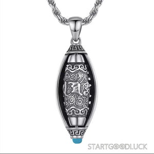 Tibetan Buddhist Necklace: Om Mani Padme Hum Prayer Wheel Pendant (Protect & Awaken) - StartGoodLuck