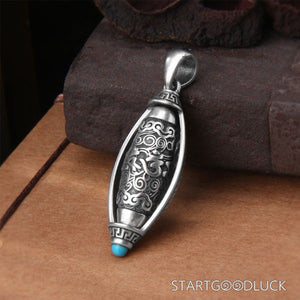 Tibetan Buddhist Necklace: Om Mani Padme Hum Prayer Wheel Pendant (Protect & Awaken) - StartGoodLuck
