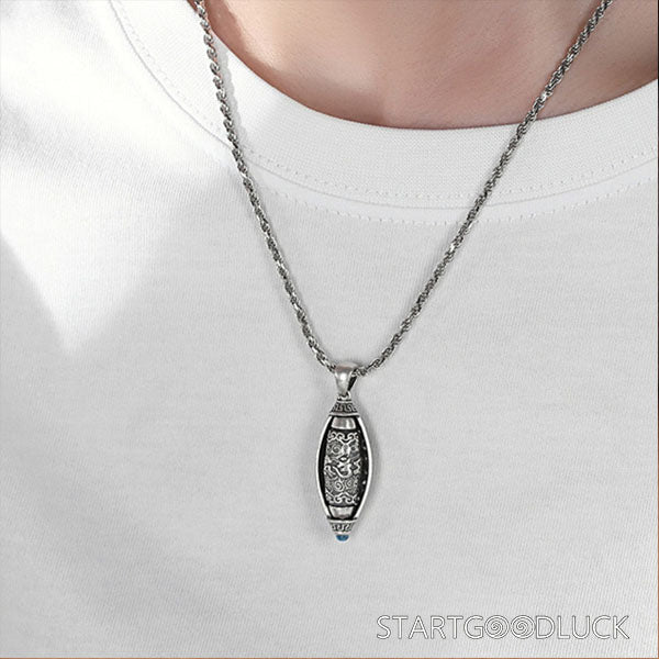 Tibetan Buddhist Necklace: Om Mani Padme Hum Prayer Wheel Pendant (Protect & Awaken) - StartGoodLuck